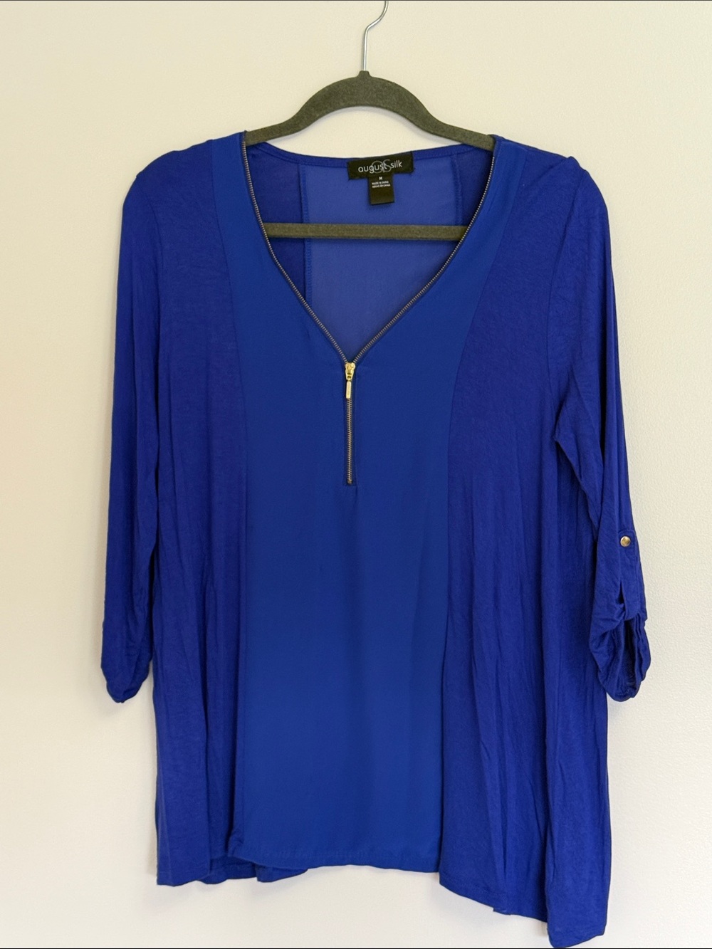 august silk Cobalt Blue V-Neck Half-Zip Tunic